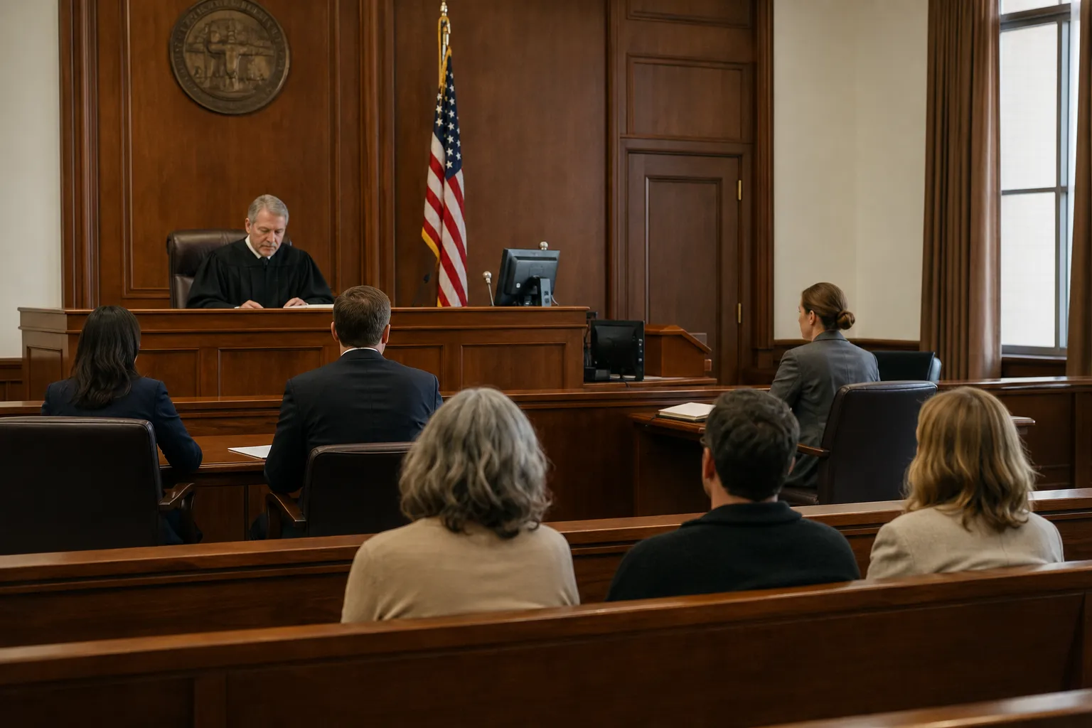Judge presiding over a guardianship hearing in a California probate courtroom